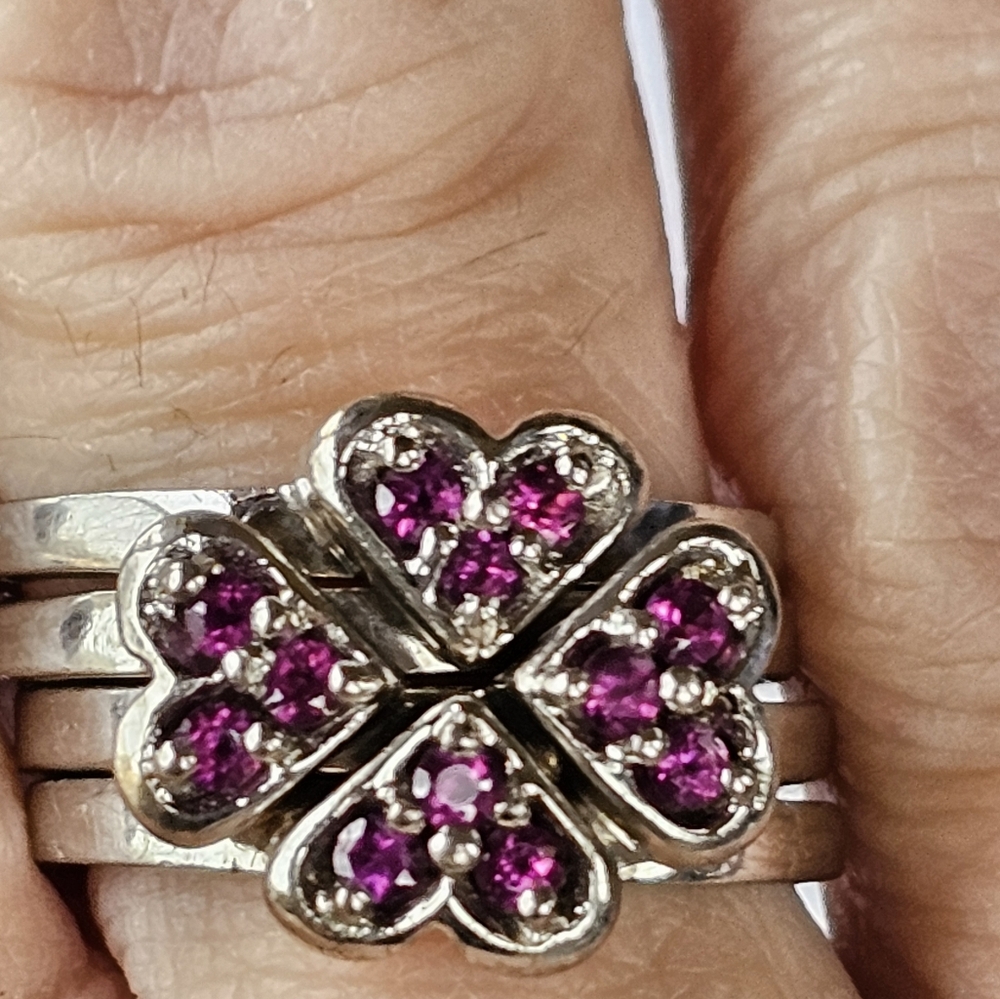 Rare Vintage Rhodolite Garnet Rings. 4 Seperate Bands in Sterling Silver! Sz 7! - Picture 6 of 7